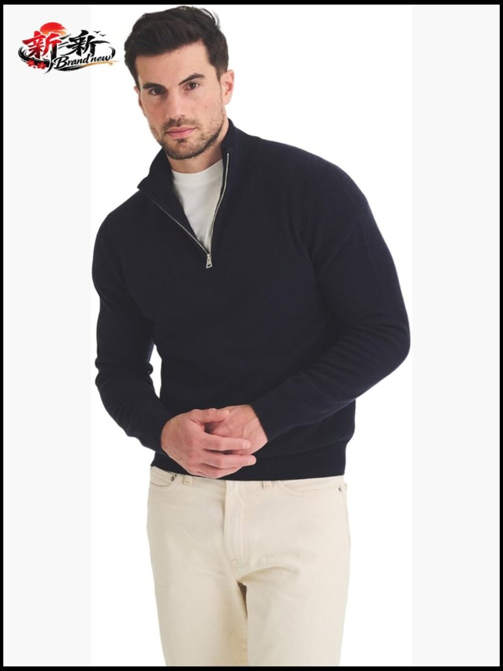 100% Cashmere Quarter Zip Pullover Classic Fit Ribbed Details
